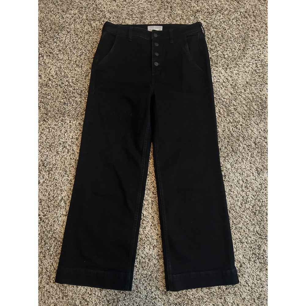 Everlane The Wide Leg Jean Black High Rise Button Fly Stretch Denim Pants 30 Reg